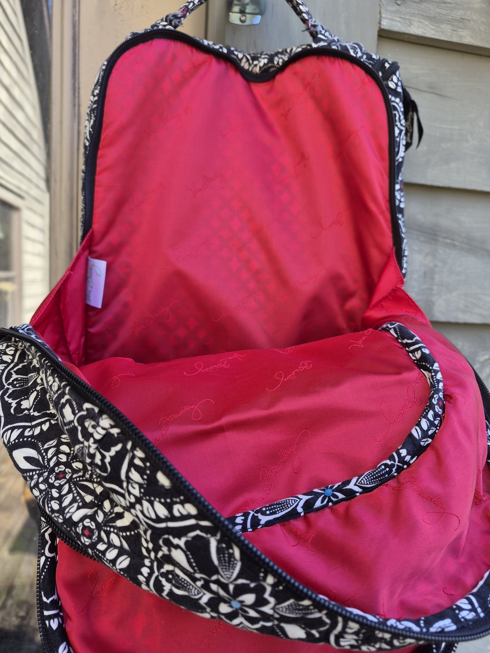 Vera Bradley Black & White Floral Backpack with Multicolor Stripe - Picture 5 of 8